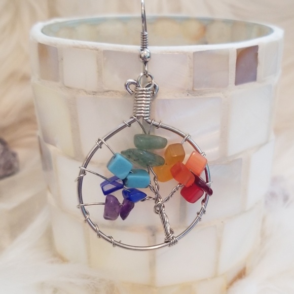 Boho Tree of Life Rainbow Earrings - Picture 3 of 4